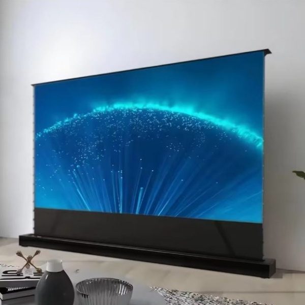 HaoMing Remote Control Electric Floor Rising AIR PET Crystal Screen for UST and Long Lens Projector High Contrast Ratio Screen