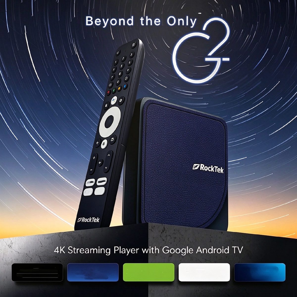 RockTek G2 Android TV 12 4K Streaming Box WiFi6 HD 2.1 Doby Atmos HR1D0+ Multi-Peripheral Support 4GB 64GB Storage Media Player