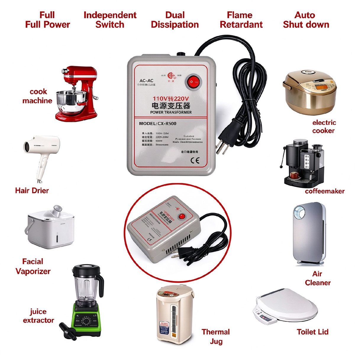 HaoMing Power Supply Step Down Transformer Converter 500w 110V to 220V AC Voltage Adapter Electronic Sockets Voltage Converter