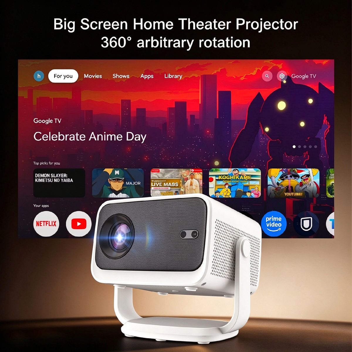HaoMing P20 Gtv 40-150inch LED Big Screen Projector Auto Focus Keystone Android 12 Smart 4K Ready Nflix YTb Dual-Band WiFi BT5.0